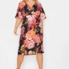 YOURS PETITE Curve Black Floral Wrap Midi Dress
