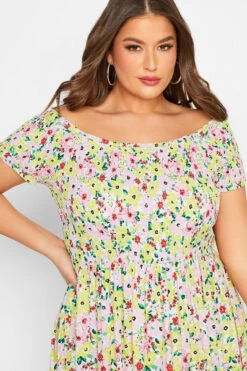 YOURS Curve White Floral Print Shirred Maxi Dress -Saga Dresses Shop 6ee644c8 aade 4f 137342 D