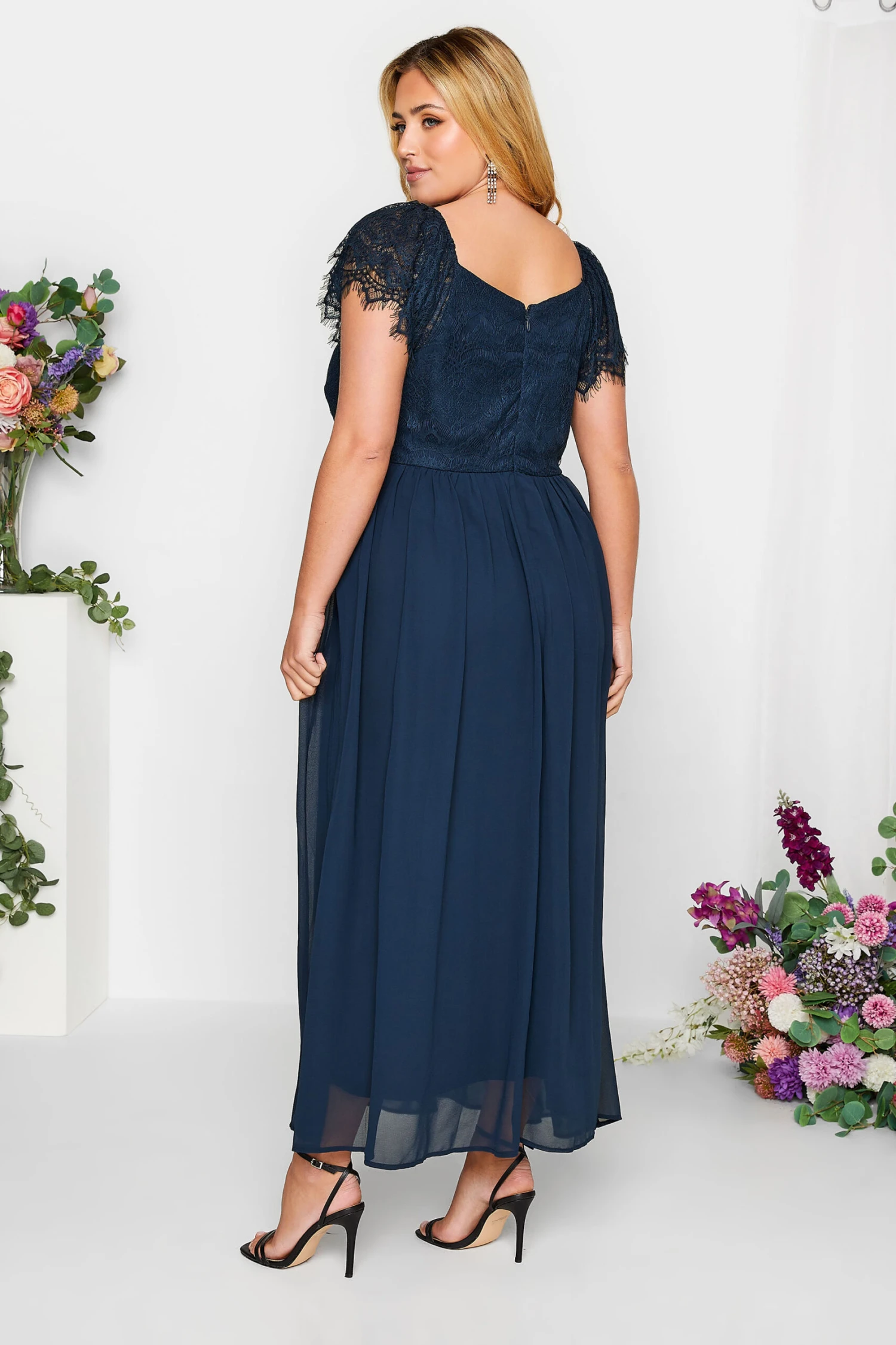 YOURS LONDON Curve Navy Blue Lace Detail Wrap Maxi Dress 3 YOURS LONDON Curve Navy Blue Lace Detail Wrap Maxi Dress - Image 3
