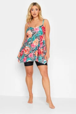 YOURS Curve Orange Mixed Tropical Print Hanky Hem Tankini Top -Saga Dresses Shop 6f97f512 52b3 42 150311 E