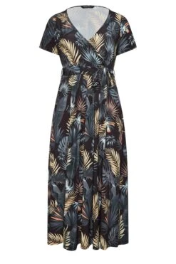 YOURS Curve Charcoal Black Leaf Print Wrap Dress -Saga Dresses Shop 6ffd6ee5 c0e6 4c 302153 X