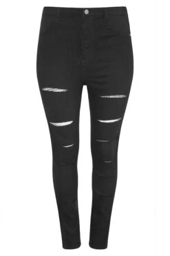 YOURS Curve Black Ripped Skinny Stretch AVA Jeans -Saga Dresses Shop 70512286 1f70 40 142409 F