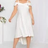 YOURS LONDON Curve White Bardot High Low Bridal Midi Dress