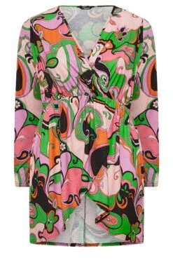 LIMITED COLLECTION Curve Pink Abstract Print Wrap Top -Saga Dresses Shop 70ddad5d 8a09 45 215394 X