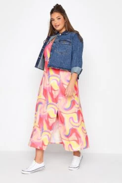 LIMITED COLLECTION Curve Pink Marble Print Side Split Midaxi Sundress