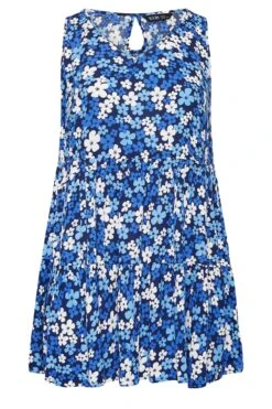 YOURS Curve Blue Floral Print Crinkle Vest Top -Saga Dresses Shop 7120a5d6 d3de 47 131860 X
