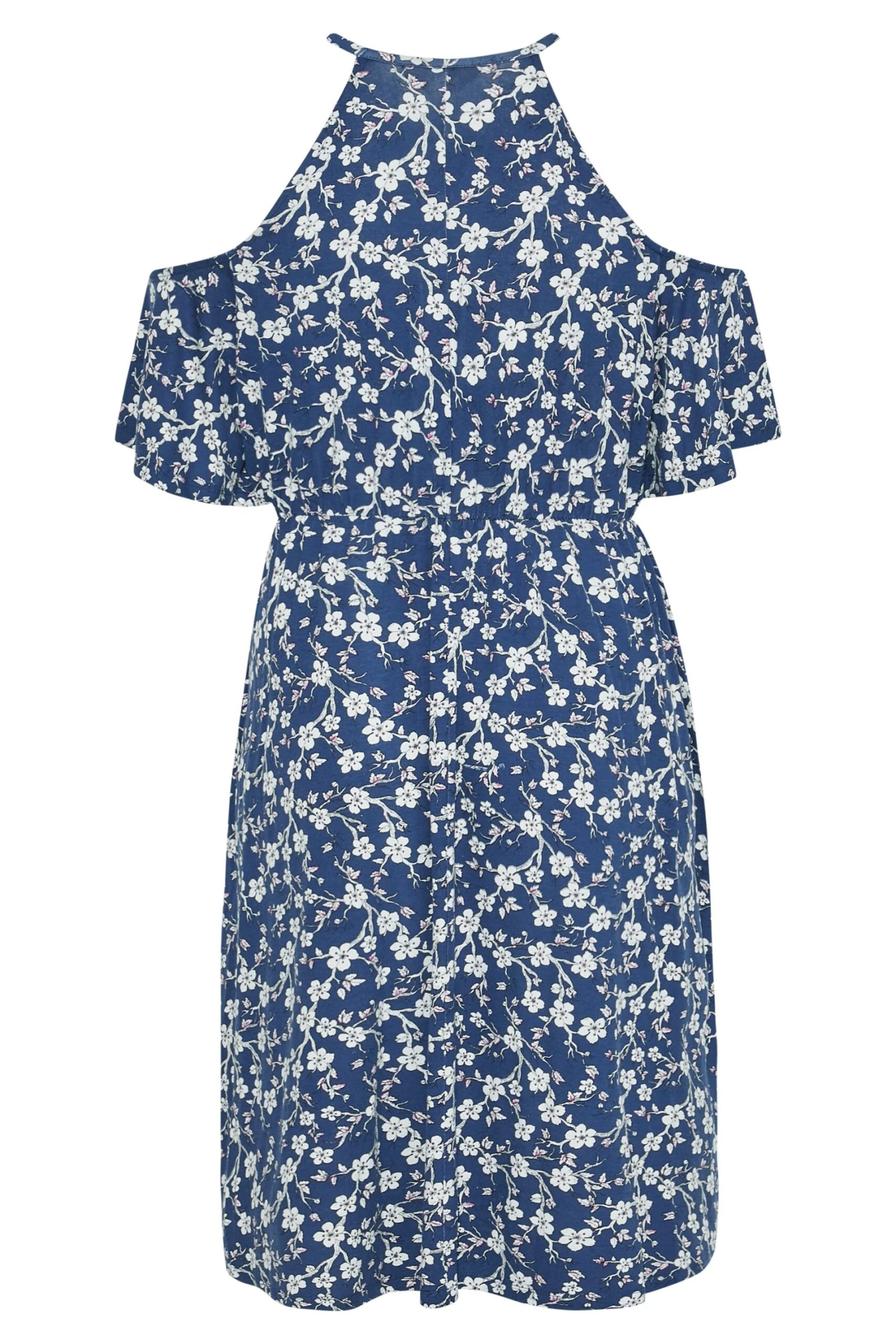 YOURS Curve Blue Floral Cold Shoulder Dress 6 YOURS Curve Blue Floral Cold Shoulder Dress - Image 6