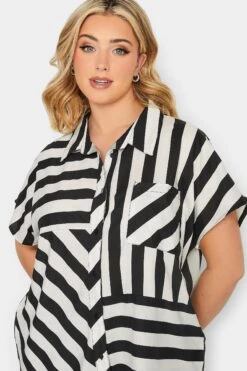 YOURS PETITE Curve Black & White Stripe Shirt -Saga Dresses Shop 71afafb2 55da 49 174506 D