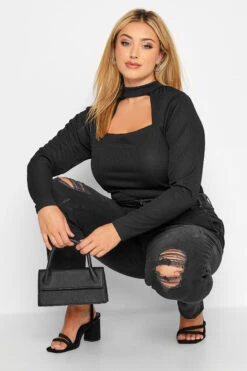 YOURS Curve Black Ripped Elasticated Stretch MOM Jeans -Saga Dresses Shop 722a6664 870d 43 143019 D