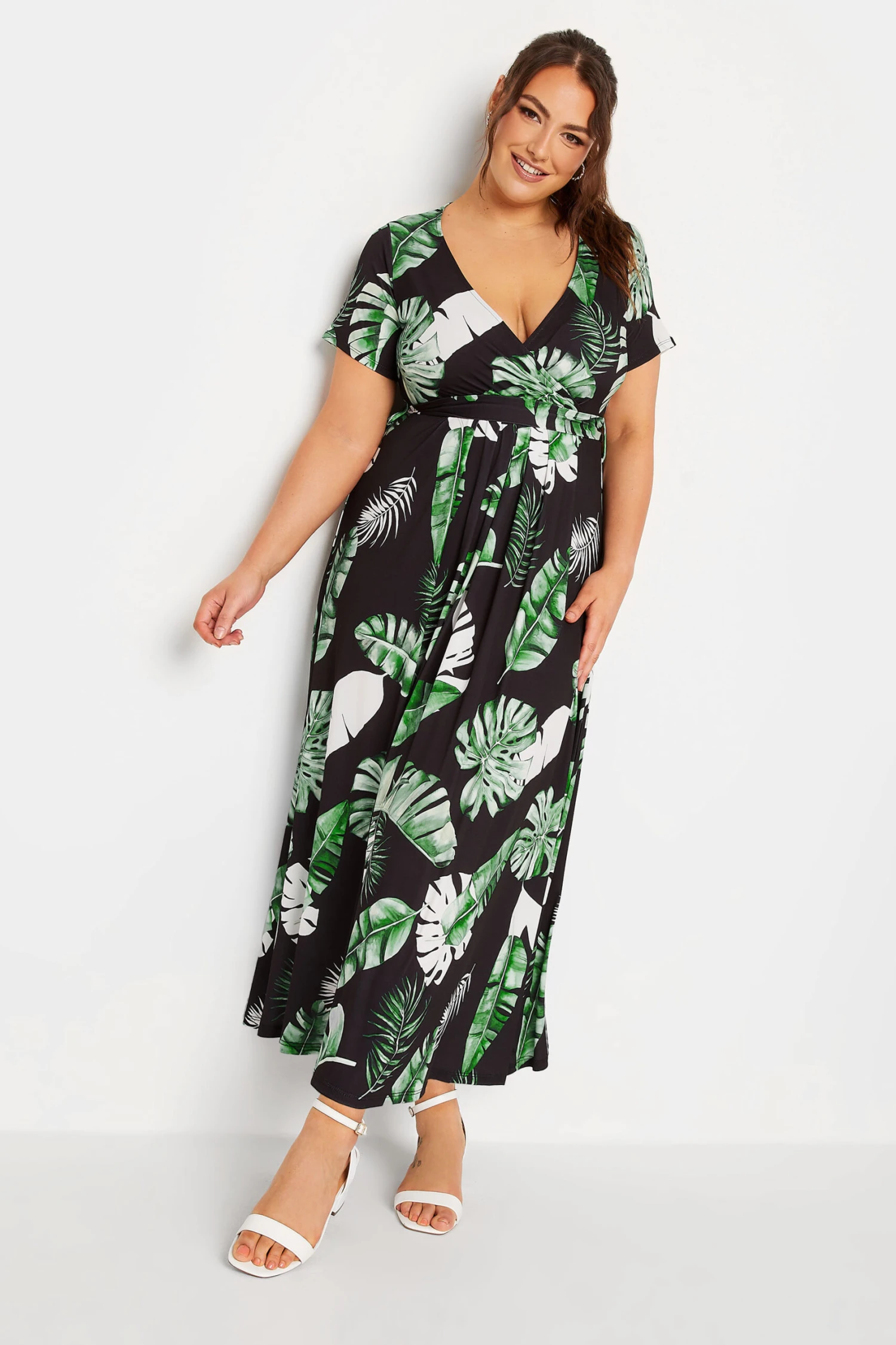 YOURS Curve Black Leaf Print Wrap Front Midaxi Dress 1 YOURS Curve Black Leaf Print Wrap Front Midaxi Dress
