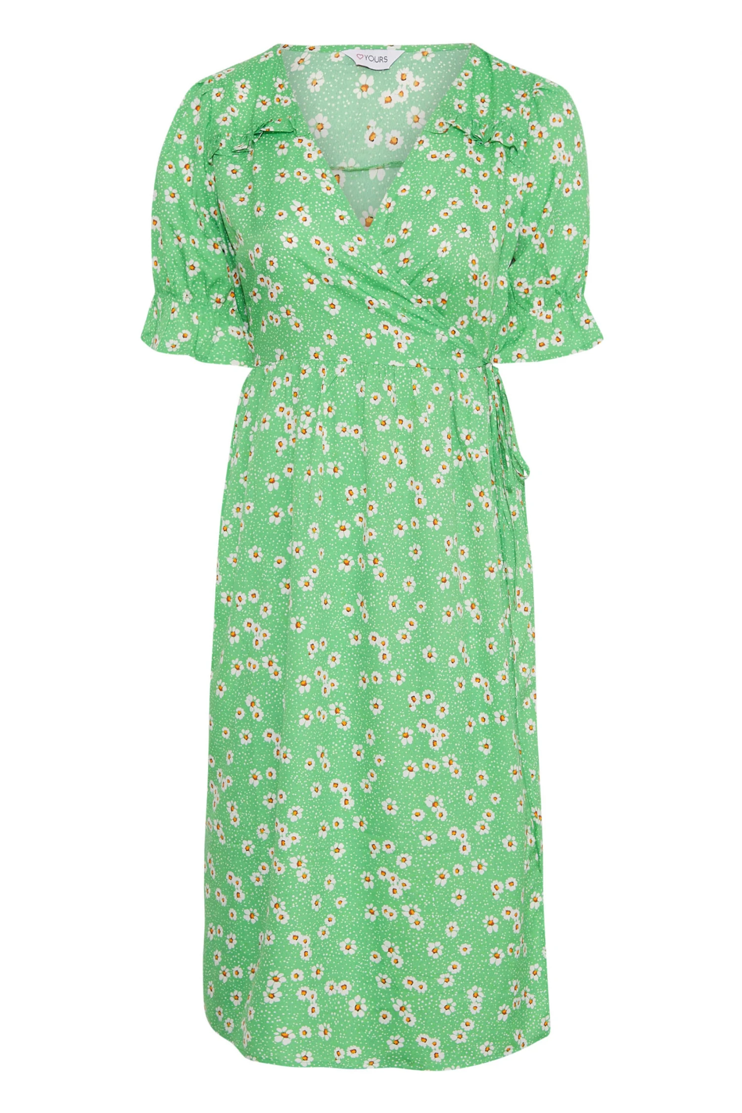 YOURS Curve Green Daisy Print Frill Sleeve Wrap Dress 5 YOURS Curve Green Daisy Print Frill Sleeve Wrap Dress - Image 5