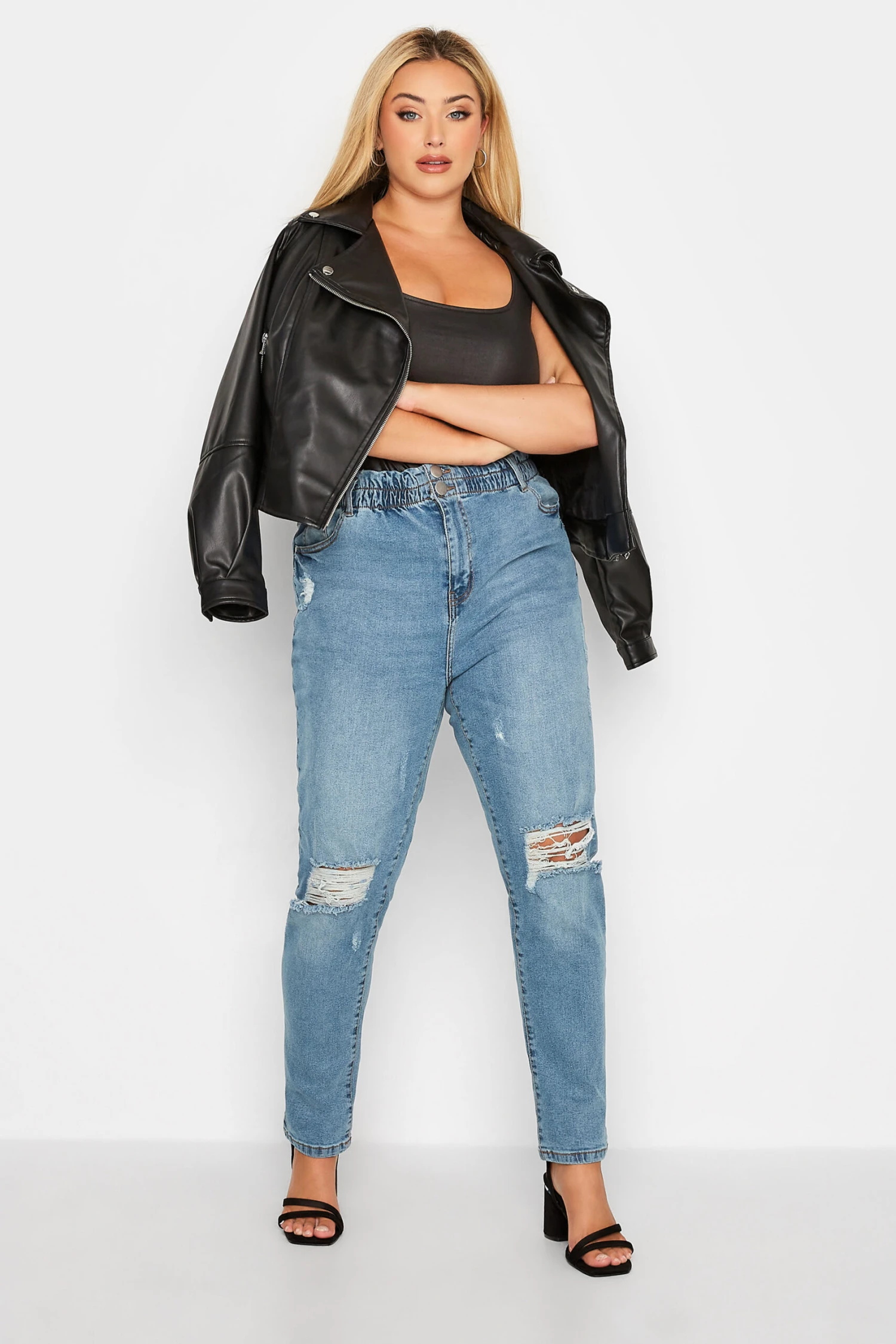 YOURS Curve Blue Ripped Elasticated Stretch MOM Jeans 3 YOURS Curve Blue Ripped Elasticated Stretch MOM Jeans - Image 3