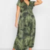 YOURS Curve Green Leaf Print Wrap Maxi Dress
