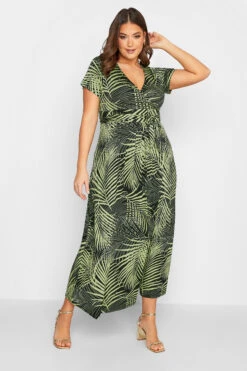 YOURS Curve Green Leaf Print Wrap Maxi Dress