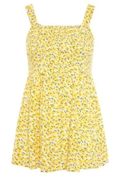 YOURS Curve Yellow Floral Shirred Smock Vest Top -Saga Dresses Shop 7453e39e 7880 4f 131327 F