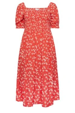 YOURS Curve Red Daisy Print Shirred Midi Dress 10 YOURS Curve Red Daisy Print Shirred Midi Dress -Saga Dresses Shop 748de31b 23e3 42 137301 X
