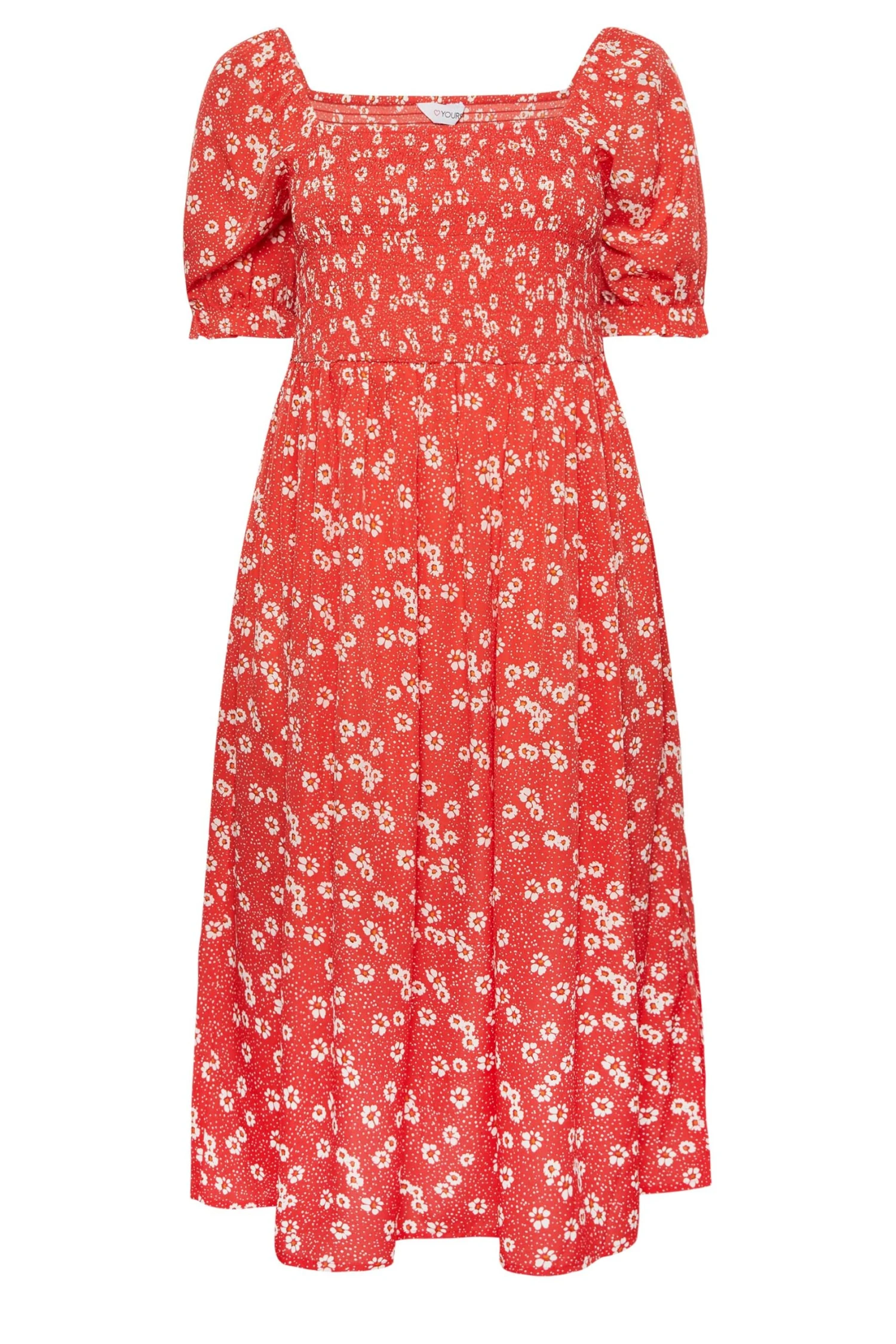 YOURS Curve Red Daisy Print Shirred Midi Dress 5 YOURS Curve Red Daisy Print Shirred Midi Dress - Image 5