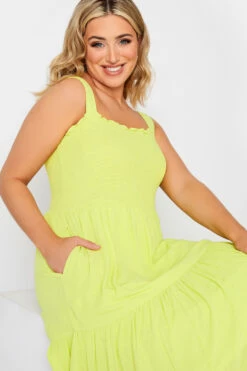 YOURS Curve Lime Green Shirred Strappy Sundress 8 YOURS Curve Lime Green Shirred Strappy Sundress -Saga Dresses Shop 7492b4a0 1786 47 137428 D