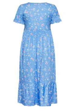LIMITED COLLECTION Curve Blue Ditsy Print Frill Sleeve Maxi Dress -Saga Dresses Shop 749a3908 f6d1 42 215604 Y