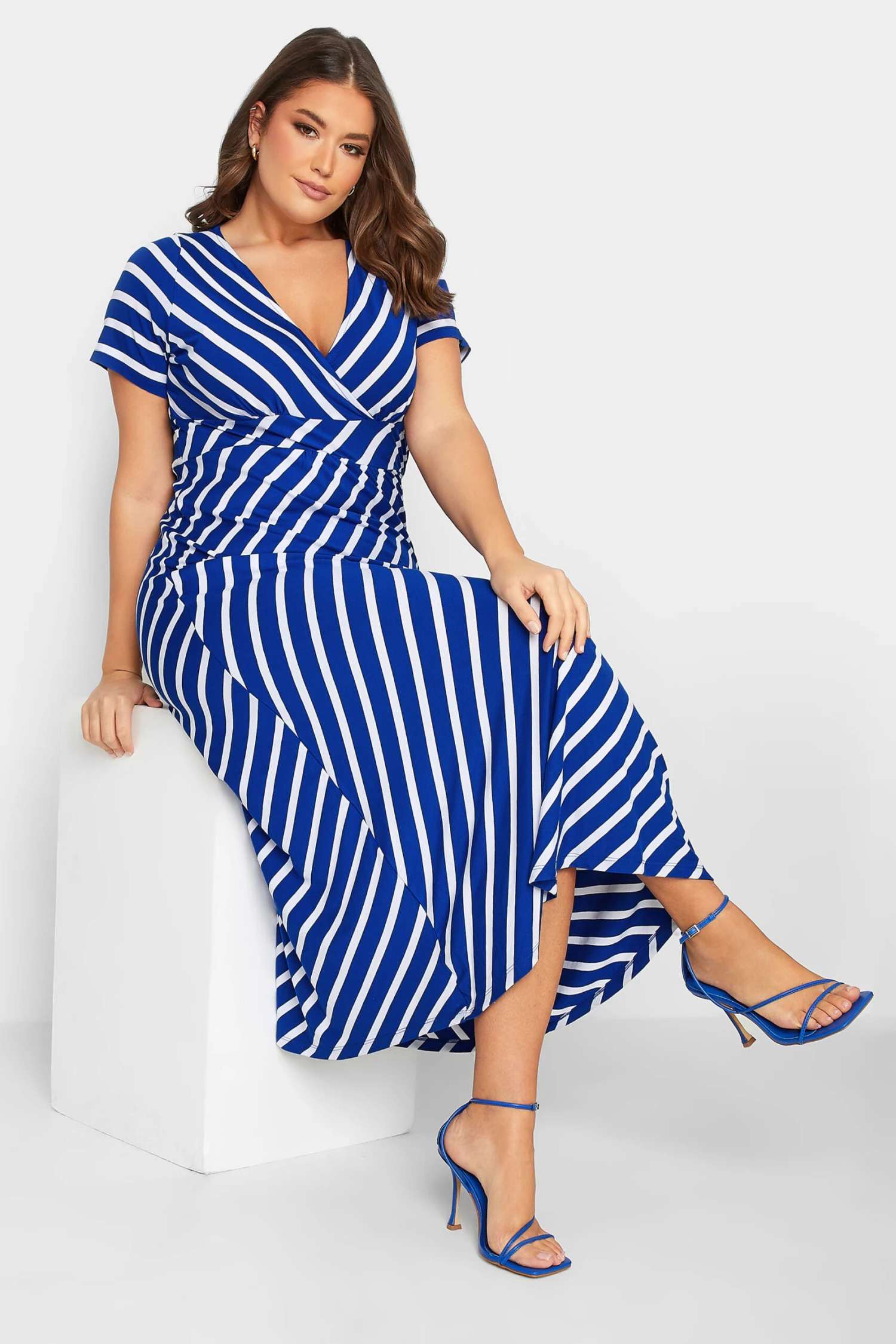 YOURS Curve Blue Stripe Swing Maxi Dress 1 YOURS Curve Blue Stripe Swing Maxi Dress