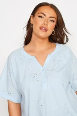 YOURS Curve Blue Embroidered Half Placket Raglan Blouse -Saga Dresses Shop 75ce75bf 4a5c 4f 174042 D