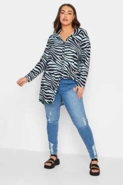 YOURS Curve Blue & Black Zebra Print Shirt