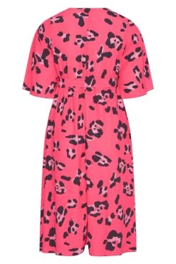 YOURS LONDON Curve Bright Pink Leopard Print Midi Wrap Dress -Saga Dresses Shop 76361fef e4a9 47 161388 BK