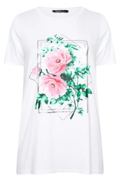 YOURS Curve White Floral Foil Print T-Shirt -Saga Dresses Shop 76471b12 e1d9 41 302179 XR