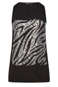 YOURS Curve Black Zebra Print Sequin Vest Top -Saga Dresses Shop 76fa78b5 6953 44 302091 X