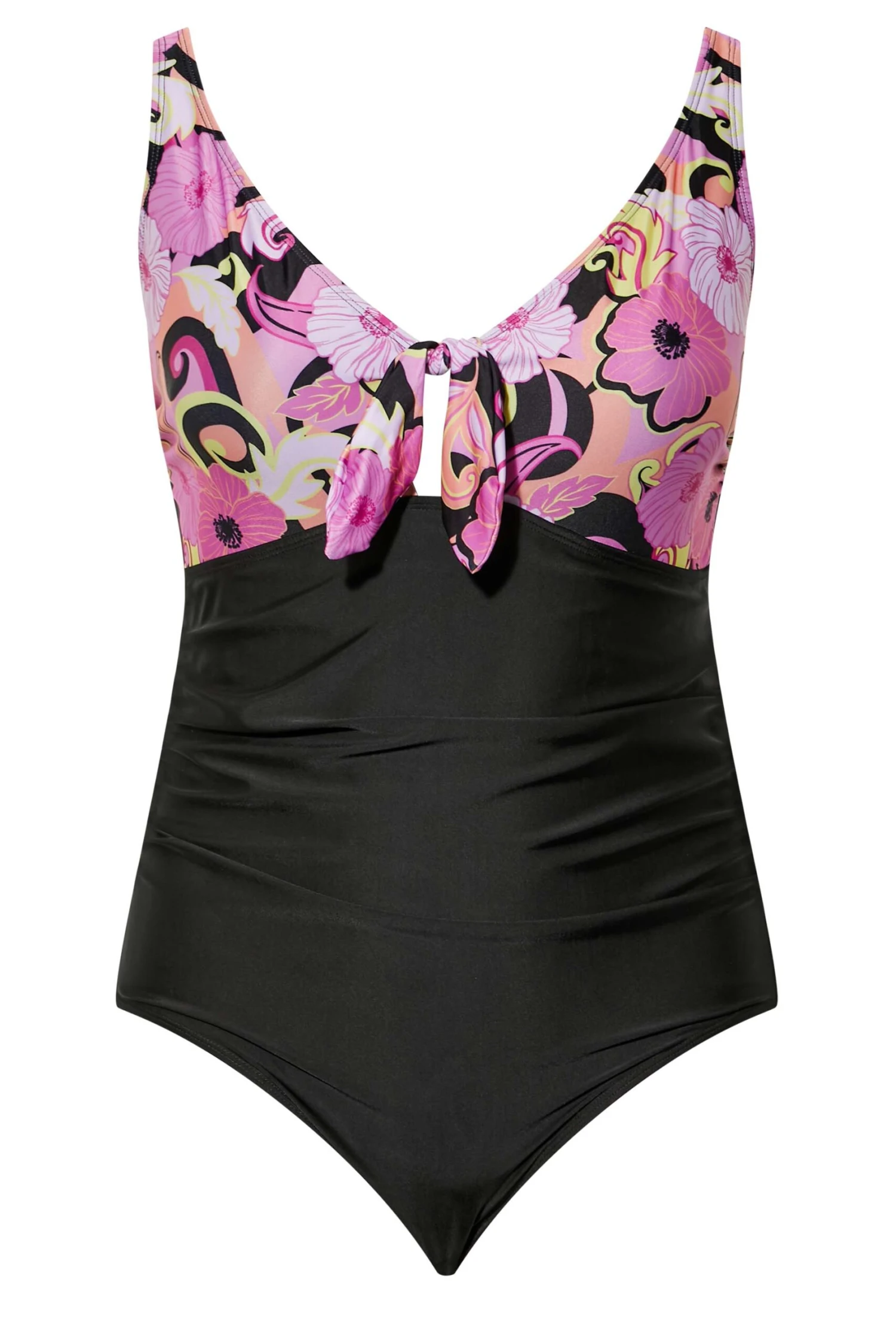 YOURS Curve Black Retro Floral Bow Tummy Control Swimsuit 5 YOURS Curve Black Retro Floral Bow Tummy Control Swimsuit - Image 5