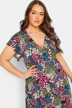 YOURS Curve Black & Green Ditsy Print Frill Sleeve Wrap Maxi Dress 8 YOURS Curve Black & Green Ditsy Print Frill Sleeve Wrap Maxi Dress -Saga Dresses Shop 774083c8 69e1 49 301889 D