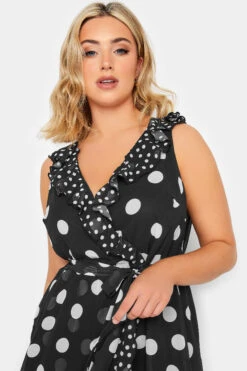 YOURS LONDON Curve Black Polka Dot Print Double Ruffle Wrap Dress -Saga Dresses Shop 7823aeb6 c99e 45 162055 D