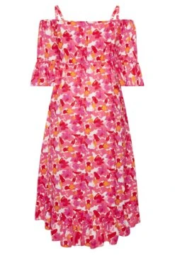 YOURS Curve Pink Floral Cold Shoulder Midaxi Dress -Saga Dresses Shop 78853448 5b89 44 137287 Y