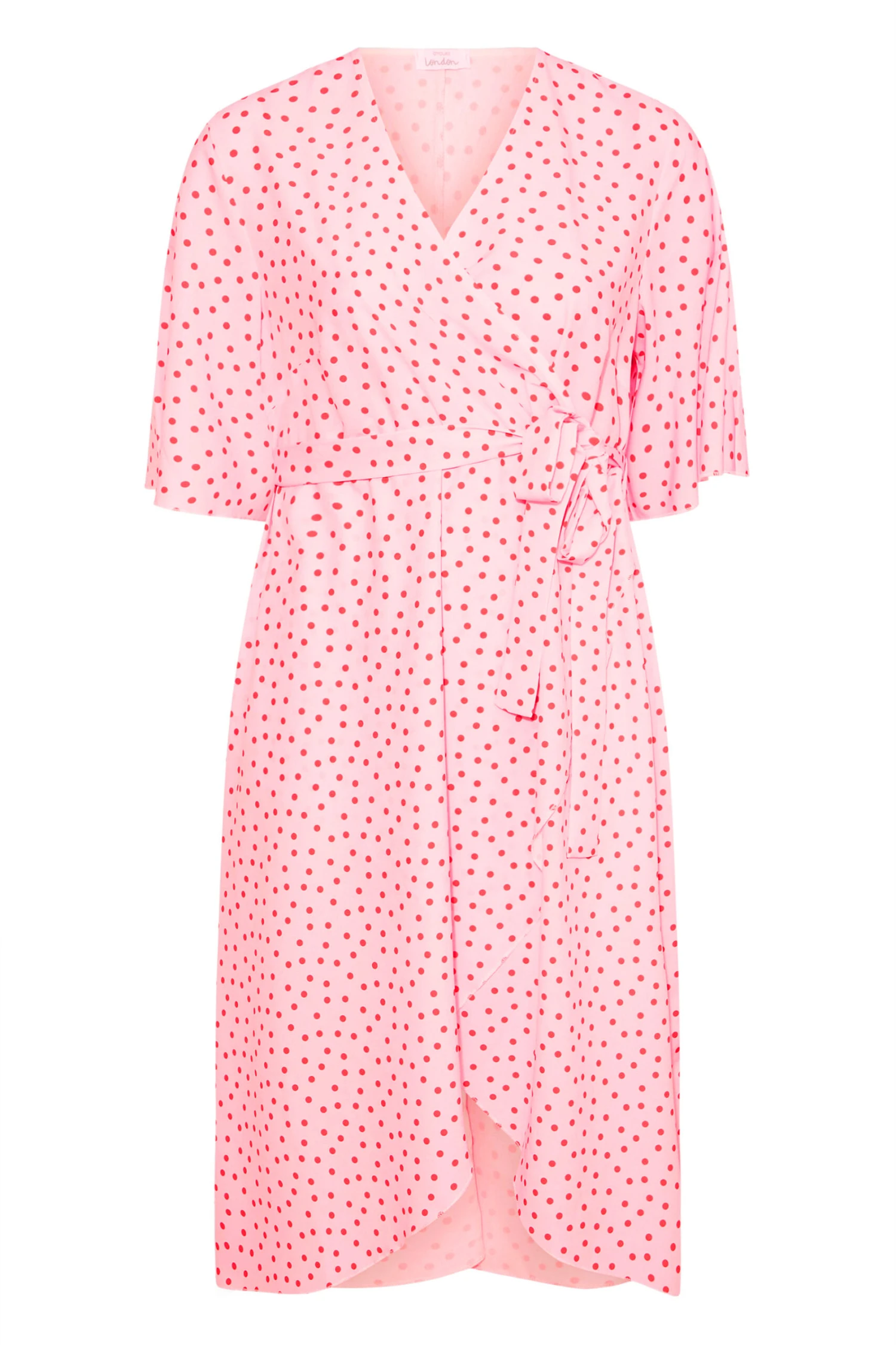 YOURS LONDON Curve Pink Polka Dot Midi Wrap Dress 5 YOURS LONDON Curve Pink Polka Dot Midi Wrap Dress - Image 5