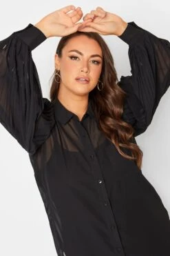 YOURS LONDON Curve Black Pleat Sleeve Shirt -Saga Dresses Shop 78a7daa0 ae85 46 162081 D