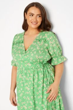 YOURS Curve Green Daisy Print Frill Sleeve Wrap Dress 9 YOURS Curve Green Daisy Print Frill Sleeve Wrap Dress -Saga Dresses Shop 7903b786 9024 4f 137159 D