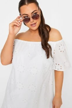 YOURS Curve White Broderie Anglaise Bardot Dress -Saga Dresses Shop 7922fe7a 5bda 4b 137466 D