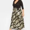 YOURS LUXURY Curve Black Foil Floral Print Wrap Dress