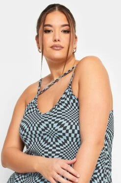 LIMITED COLLECTION Curve Blue Checkerboard Print Strap Detail Cami Top -Saga Dresses Shop 7942d735 4da5 48 214643 D