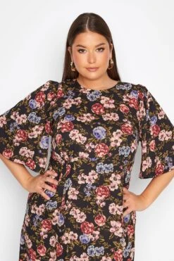 YOURS Curve Black Floral Print Side Split Midi Dress 8 YOURS Curve Black Floral Print Side Split Midi Dress -Saga Dresses Shop 7945de7c 758a 45 173813 D
