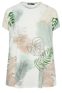 YOURS Curve White Leaf Print T-Shirt -Saga Dresses Shop 7978f2f6 ff82 44 302103 X