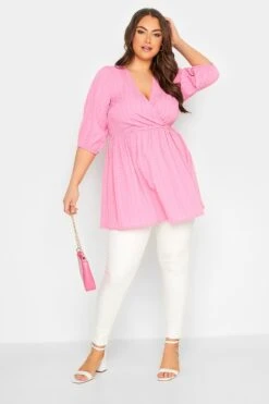 YOURS Curve Pink Textured Wrap Top