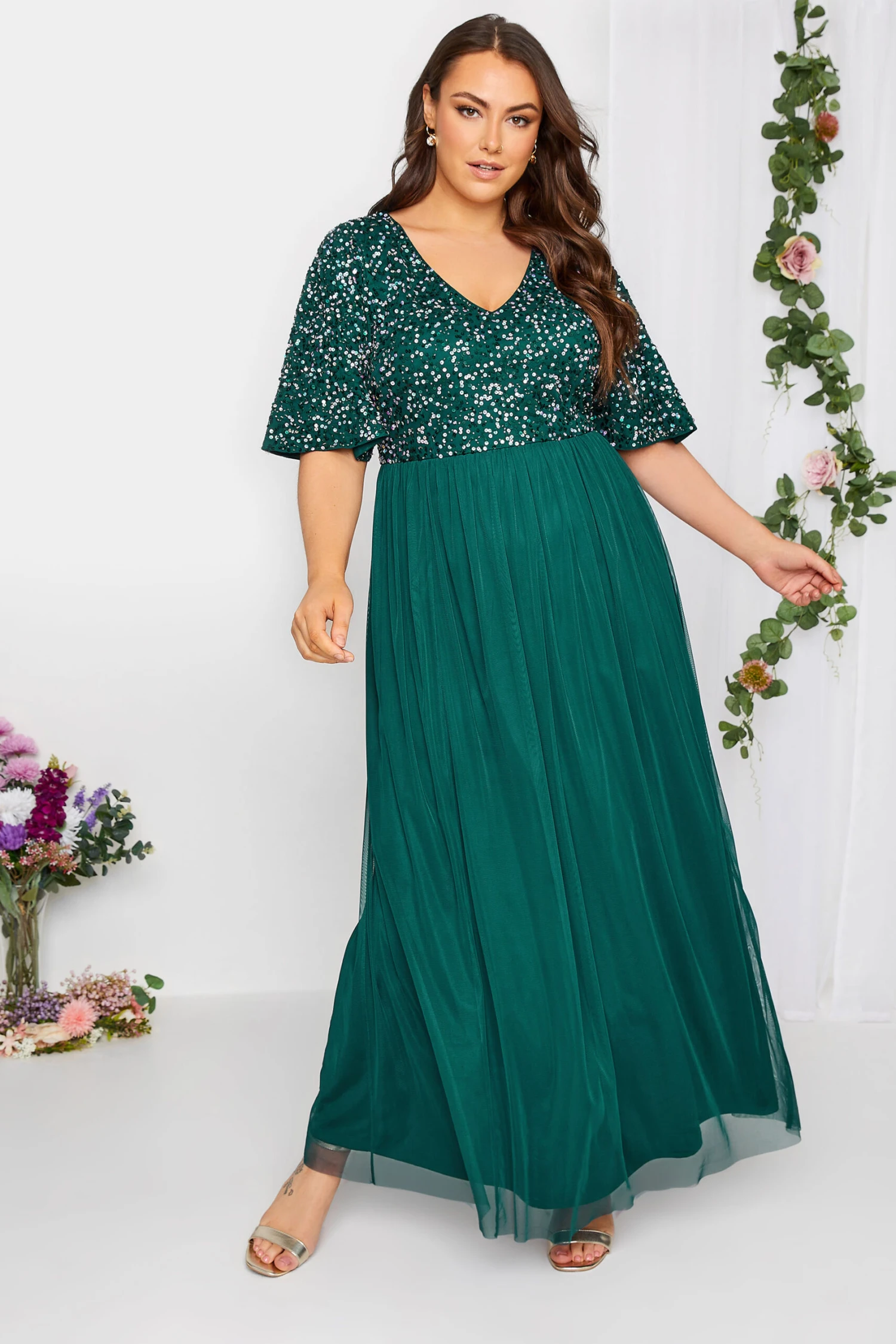 LUXE Curve Forest Green Sequin Hand Embellished Maxi Dress 1 LUXE Curve Forest Green Sequin Hand Embellished Maxi Dress