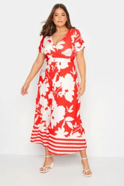 YOURS Curve Red Floral Midaxi Wrap Dress