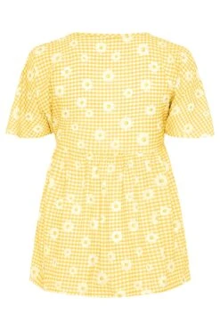 LIMITED COLLECTION Curve Lemon Yellow Gingham Floral Top -Saga Dresses Shop 7a3bd476 ea36 44 213641 BK