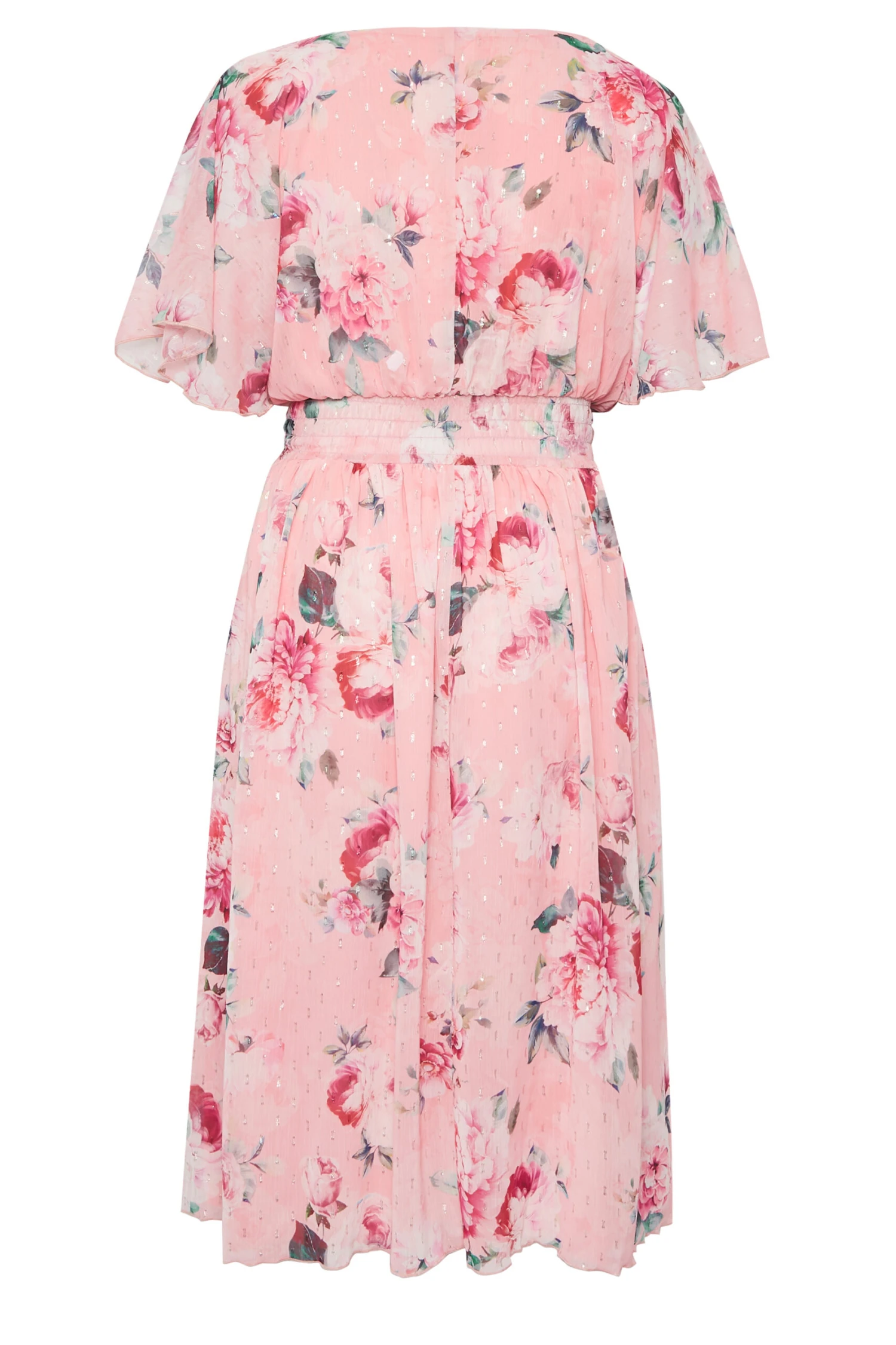 YOURS LONDON Curve Pink Angel Sleeve Floral Shirred Dress 6 YOURS LONDON Curve Pink Angel Sleeve Floral Shirred Dress - Image 6