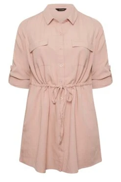 YOURS Curve Blush Pink Utility Tunic Linen Look Shirt -Saga Dresses Shop 7b47bb29 de52 46 131721 X