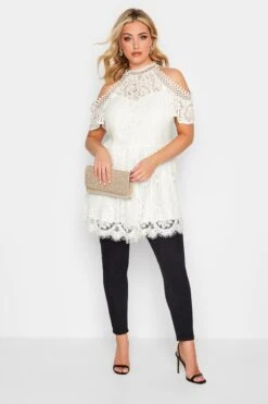 YOURS LONDON Curve White Cold Shoulder Lace Top