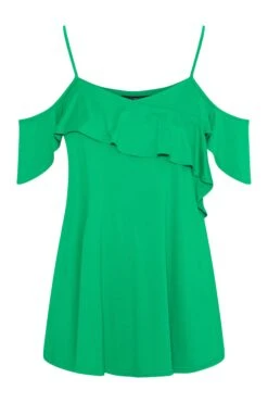 YOURS Curve Apple Green Frill Cold Shoulder Top -Saga Dresses Shop 7bd8ac04 c491 47 320167 X