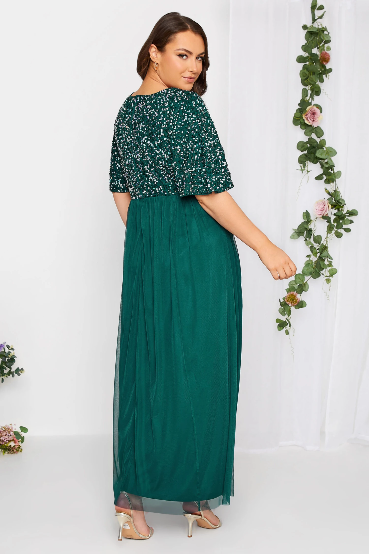 LUXE Curve Forest Green Sequin Hand Embellished Maxi Dress 2 LUXE Curve Forest Green Sequin Hand Embellished Maxi Dress - Image 2